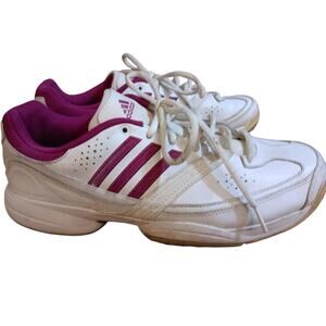 adidas Women's Bercuda 2.0 white with purple/magenta stripes size 10